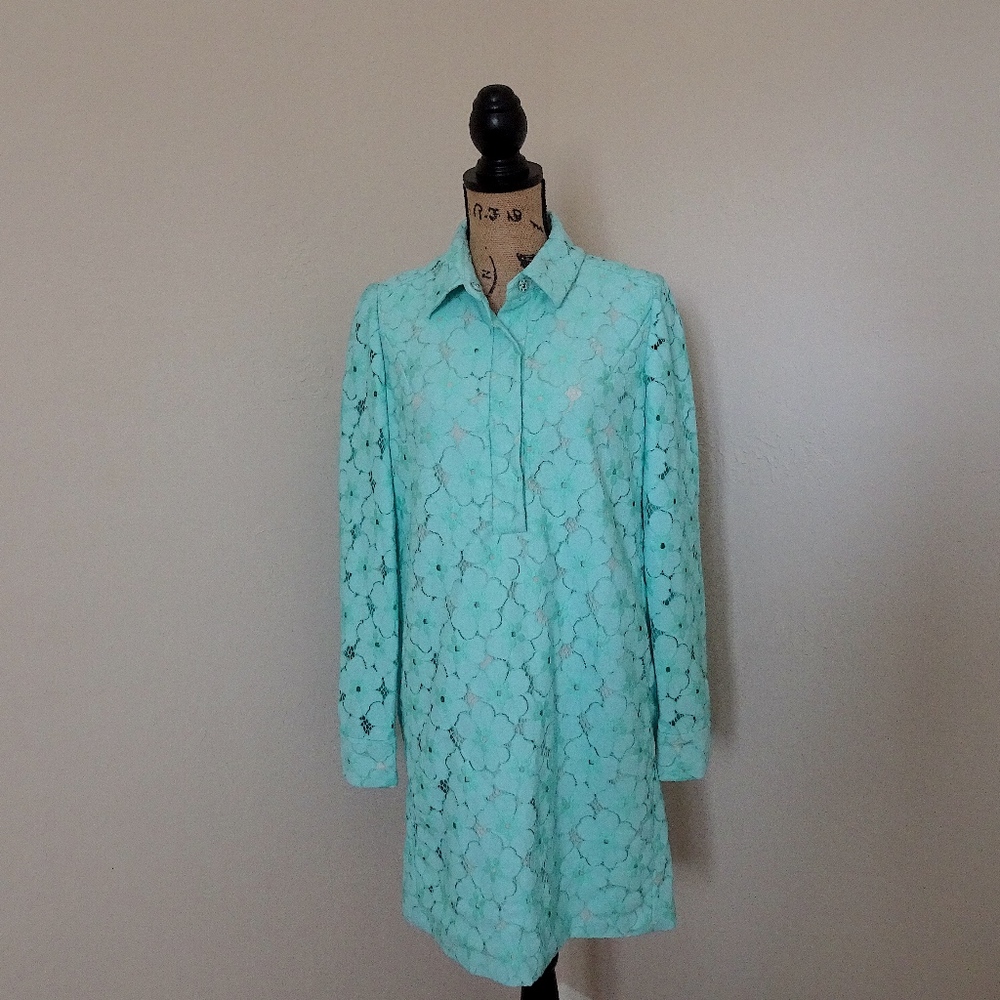 Diane von Furstenberg Turquoise Blue Floral Lace Leandra Shift Dress Size 6 - Picture 5 of 8